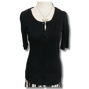 RICKI'S Black 1/2 sleeve scoop neck stretchy cardigan ~ Vintage XS SMALL MEDIUM